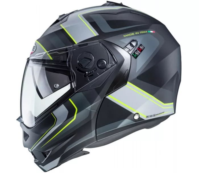 Kask motocyklowy Caberg Duke II Tour mat czarny / żółty fluo / antracyt / srebrny