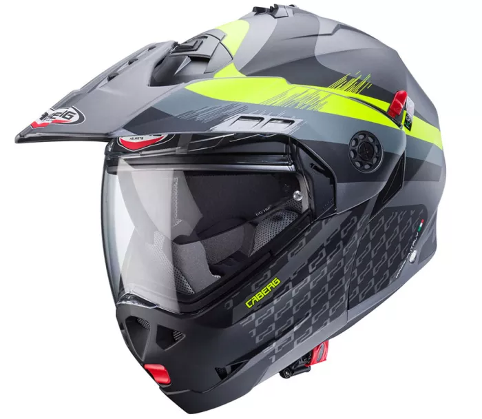 Kask motocyklowy Caberg Tourmax X Sarabe matt gun metal/czarno-żółty fluo