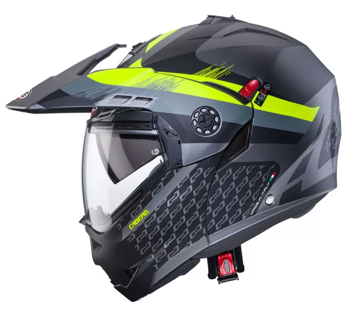 Kask motocyklowy Caberg Tourmax X Sarabe matt gun metal/czarno-żółty fluo