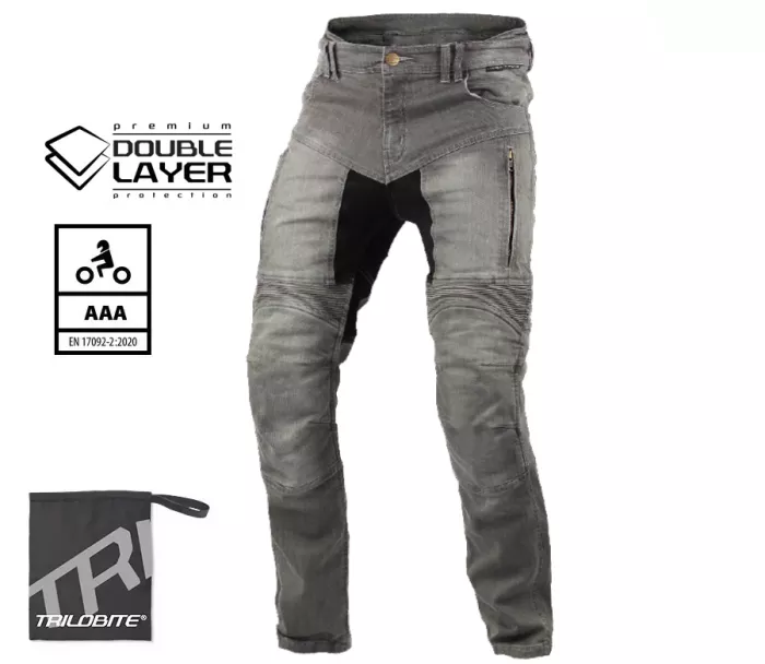 Jeansy motocyklowe męskie Trilobite Parado doublelayer AAA slim fit light grey level 2