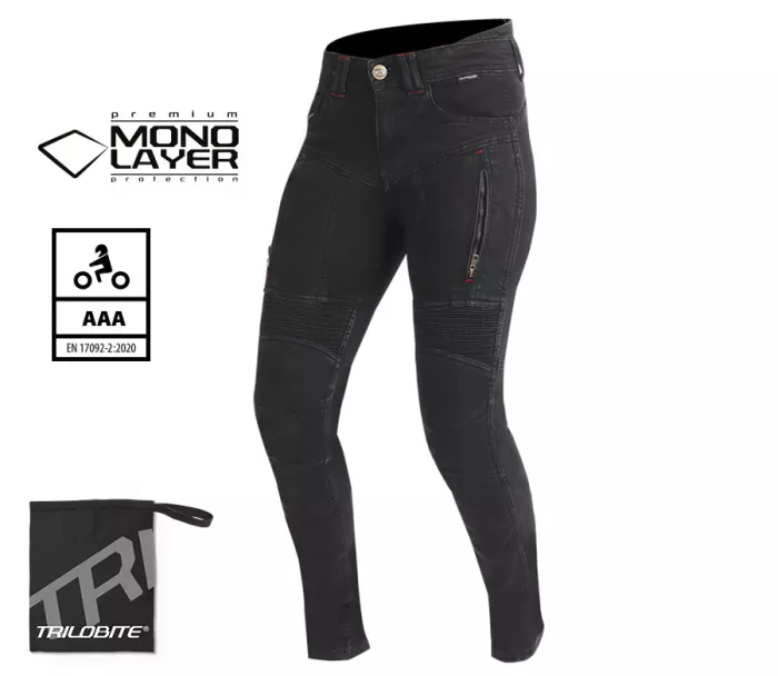 Damskie jeansy motocyklowe Trilobite Parado monolayer AAA slim fit ladies jeans black (Rozszerzony)