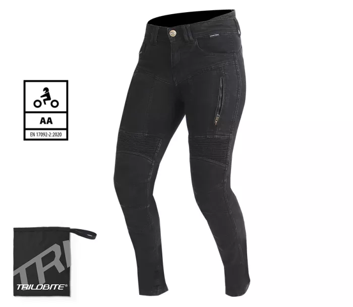 Damskie dżinsy motocyklowe Trilobite Parado skinny fit black level 2 (Rozszerzony)