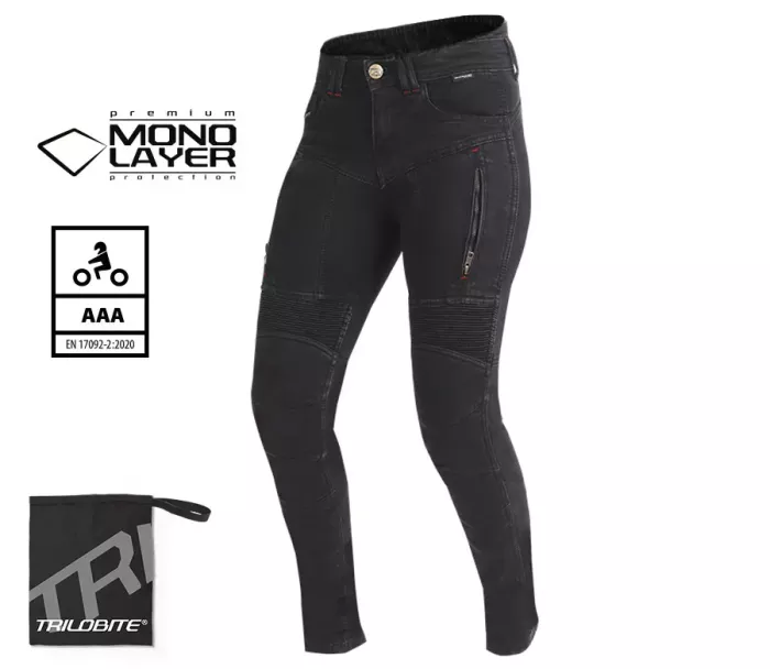 Damskie spodnie motocyklowe Trilobite Parado monolayer AAA slim fit jeans black