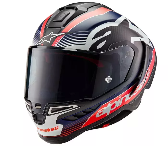 Integralny kask Alpinestars Supertech R10 Team black/carbon red fluo/dark blue matt