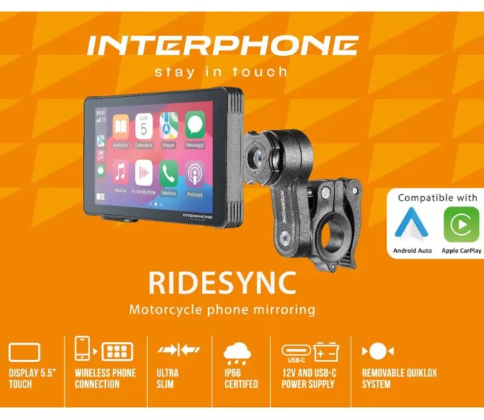 Wyświetlacz domofonowy CellularLine RIDESYNC - Apple CarPlay i Android Auto dla motocykli