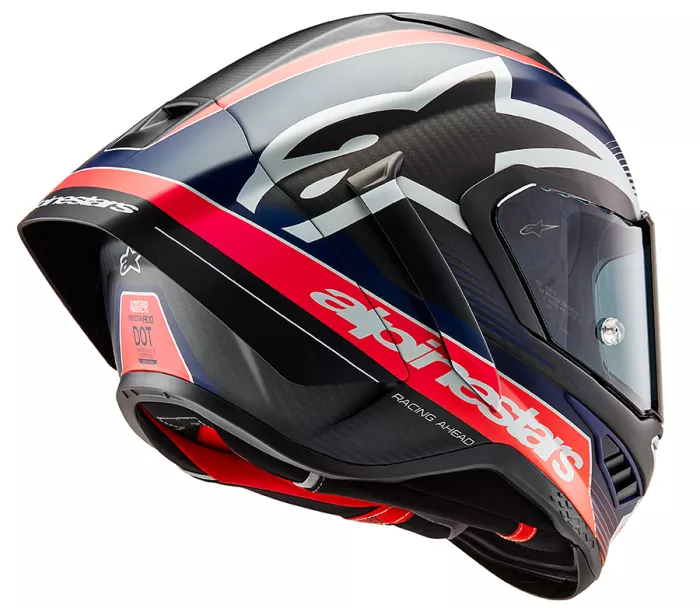 Integralny kask Alpinestars Supertech R10 Team black/carbon red fluo/dark blue matt