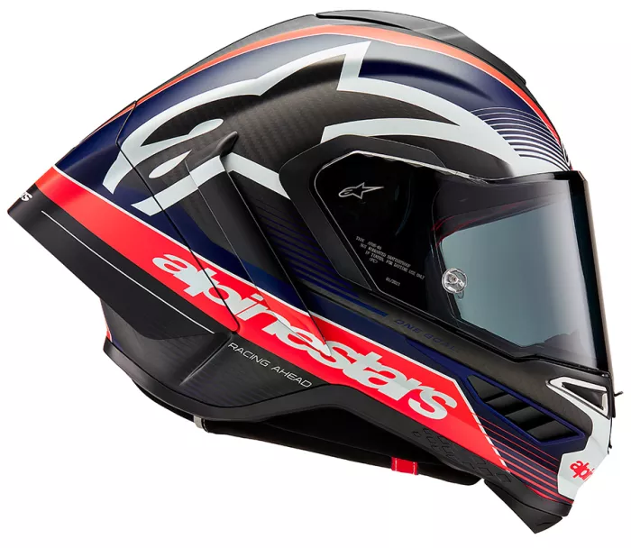 Integralny kask Alpinestars Supertech R10 Team black/carbon red fluo/dark blue matt