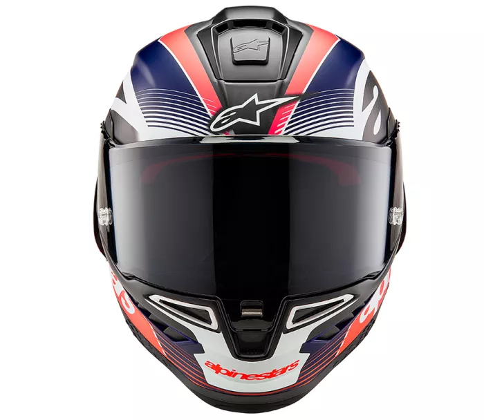 Integralny kask Alpinestars Supertech R10 Team black/carbon red fluo/dark blue matt