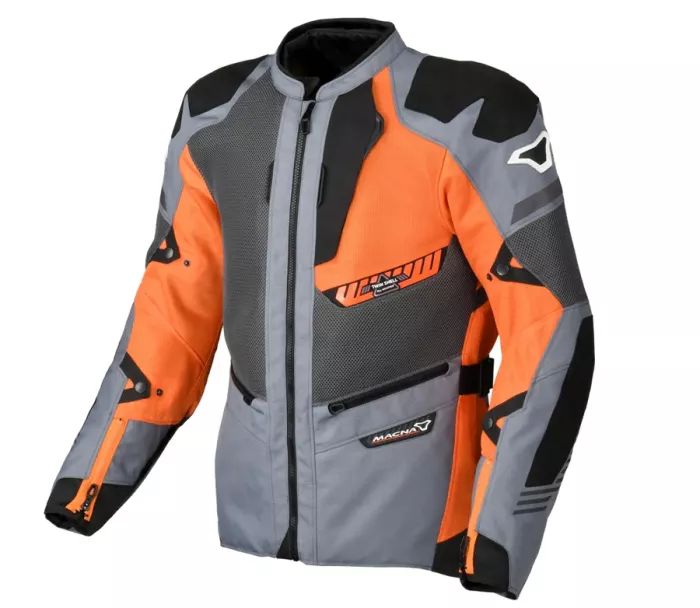 Męska kurtka motocyklowa Macna Synchrone Night Eye grey/orange/black