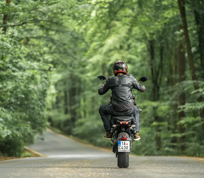 Męskie niebieskie dżinsy motocyklowe Trilobite Ton-up - przedłużona długość