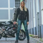 Damskie dżinsy motocyklowe Kevlar Trilobite Parado slim fit niebieski poziom 2 rozmiar 32