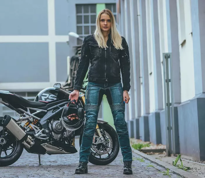 Damskie jeansy Kevlar na motocykl Trilobite Parado niebieskie rozmiar 34